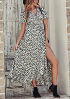 PRETTYGARDEN Women's Summer Maxi Dress Casual Wrap Floral Boho Short Sleeve V Neck Split Ruffle Beach Long Dresses