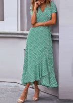 PRETTYGARDEN Women's Summer Maxi Dress Casual Wrap Floral Boho Short Sleeve V Neck Split Ruffle Beach Long Dresses