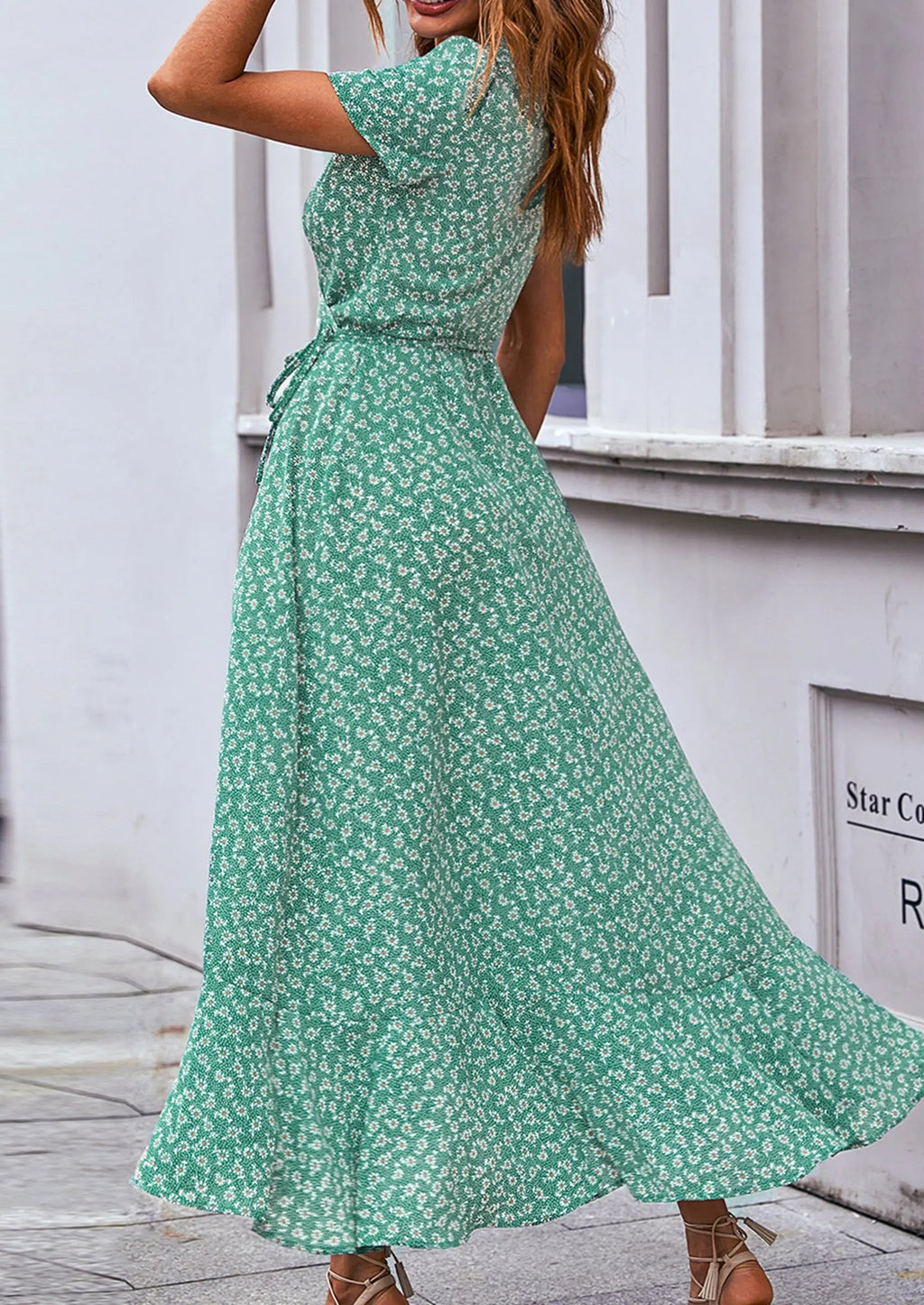 PRETTYGARDEN Women's Summer Maxi Dress Casual Wrap Floral Boho Short Sleeve V Neck Split Ruffle Beach Long Dresses