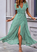 PRETTYGARDEN Women's Summer Maxi Dress Casual Wrap Floral Boho Short Sleeve V Neck Split Ruffle Beach Long Dresses