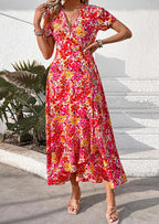 PRETTYGARDEN Women's Summer Maxi Dress Casual Wrap Floral Boho Short Sleeve V Neck Split Ruffle Beach Long Dresses