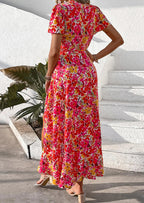 PRETTYGARDEN Women's Summer Maxi Dress Casual Wrap Floral Boho Short Sleeve V Neck Split Ruffle Beach Long Dresses