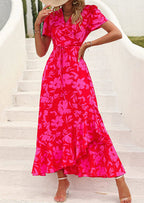 PRETTYGARDEN Women's Summer Maxi Dress Casual Wrap Floral Boho Short Sleeve V Neck Split Ruffle Beach Long Dresses