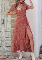 PRETTYGARDEN Women's Summer Maxi Dress Casual Wrap Floral Boho Short Sleeve V Neck Split Ruffle Beach Long Dresses