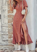 PRETTYGARDEN Women's Summer Maxi Dress Casual Wrap Floral Boho Short Sleeve V Neck Split Ruffle Beach Long Dresses