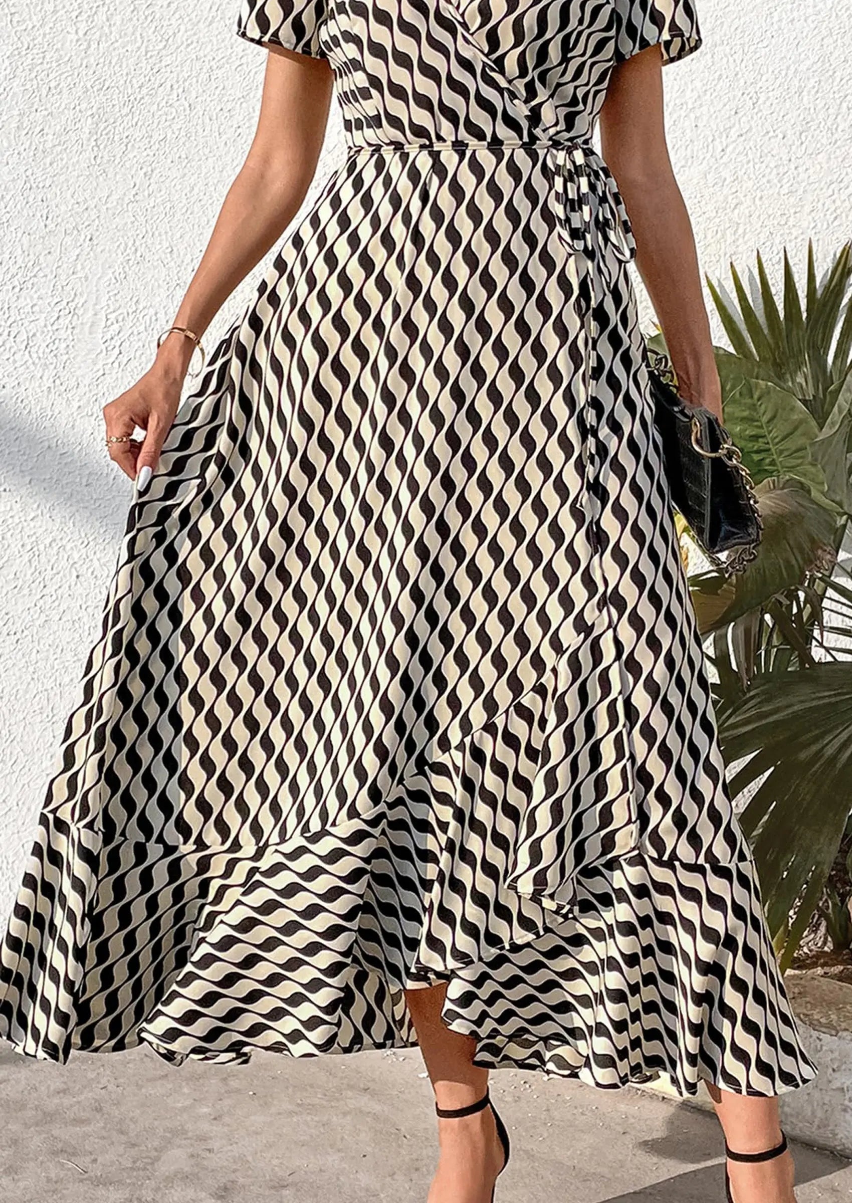 PRETTYGARDEN Women's Summer Maxi Dress Casual Wrap Floral Boho Short Sleeve V Neck Split Ruffle Beach Long Dresses