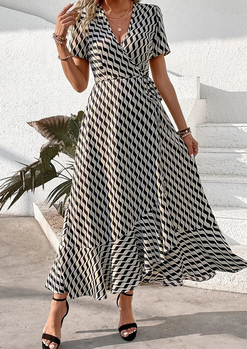 PRETTYGARDEN Women's Summer Maxi Dress Casual Wrap Floral Boho Short Sleeve V Neck Split Ruffle Beach Long Dresses