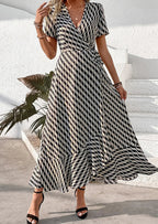 PRETTYGARDEN Women's Summer Maxi Dress Casual Wrap Floral Boho Short Sleeve V Neck Split Ruffle Beach Long Dresses
