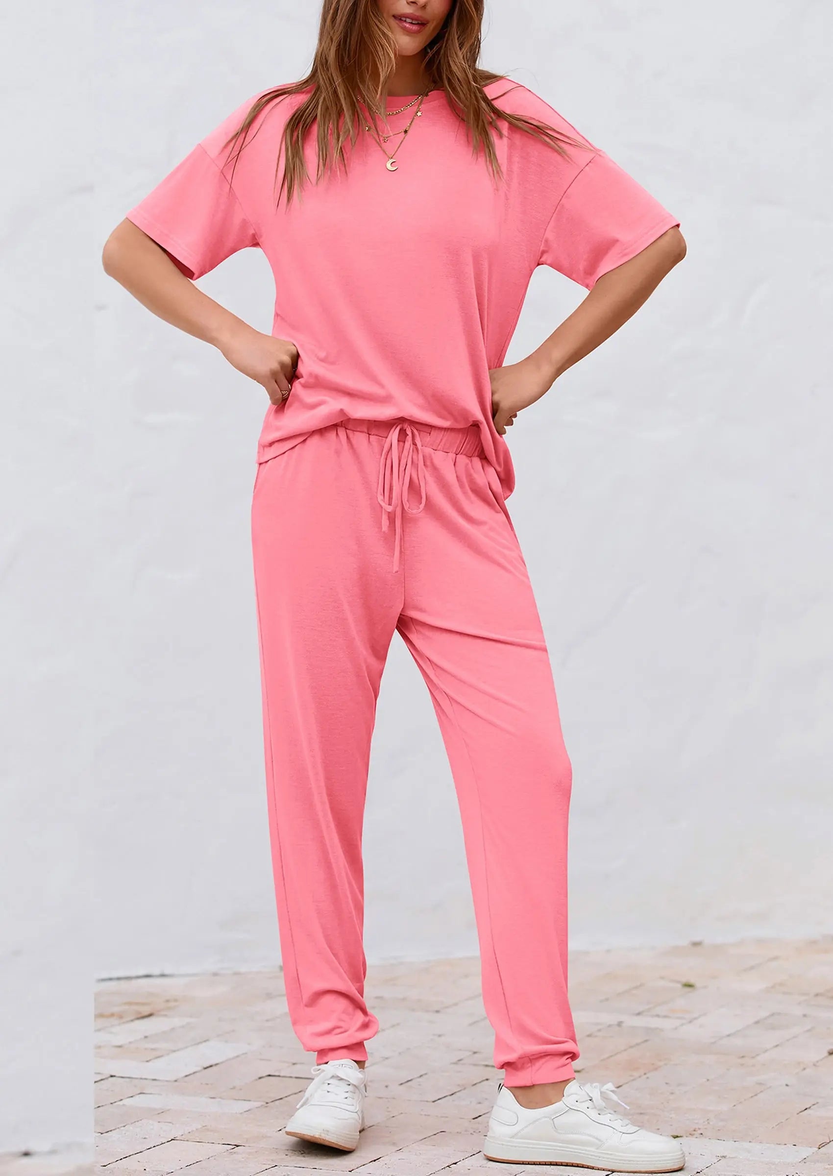 PRETTYGARDEN Women's Two Piece Lounge Sets Spring Summer Jogger Pants Vacation Outfits Travel Airplane Matching Clothes