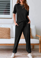 PRETTYGARDEN Women's Two Piece Lounge Sets Spring Summer Jogger Pants Vacation Outfits Travel Airplane Matching Clothes