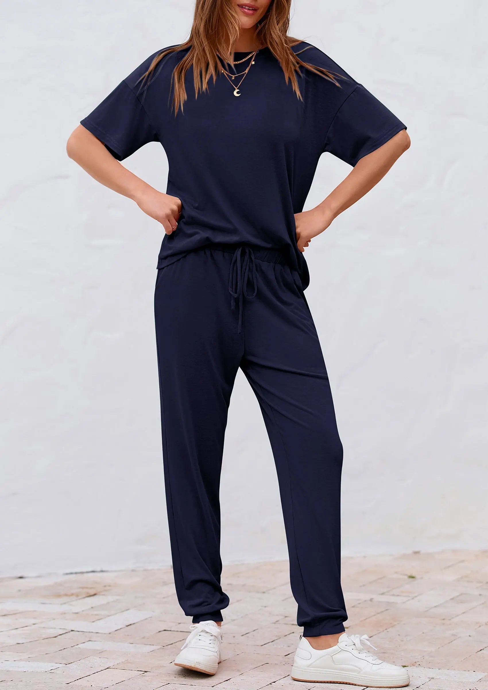 PRETTYGARDEN Women's Two Piece Lounge Sets Spring Summer Jogger Pants Vacation Outfits Travel Airplane Matching Clothes