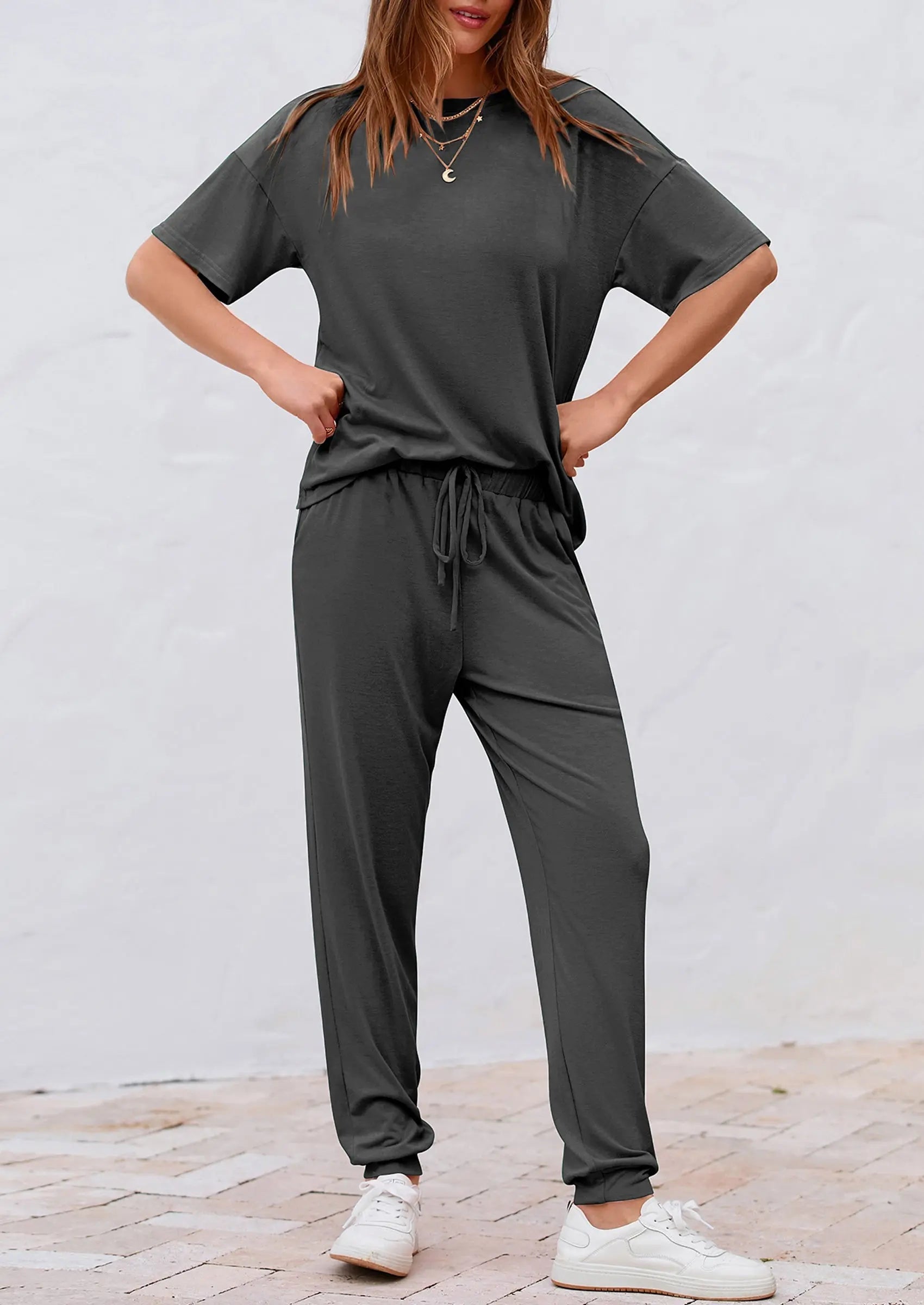 PRETTYGARDEN Women's Two Piece Lounge Sets Spring Summer Jogger Pants Vacation Outfits Travel Airplane Matching Clothes