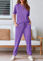 PRETTYGARDEN Women's Two Piece Lounge Sets Spring Summer Jogger Pants Vacation Outfits Travel Airplane Matching Clothes