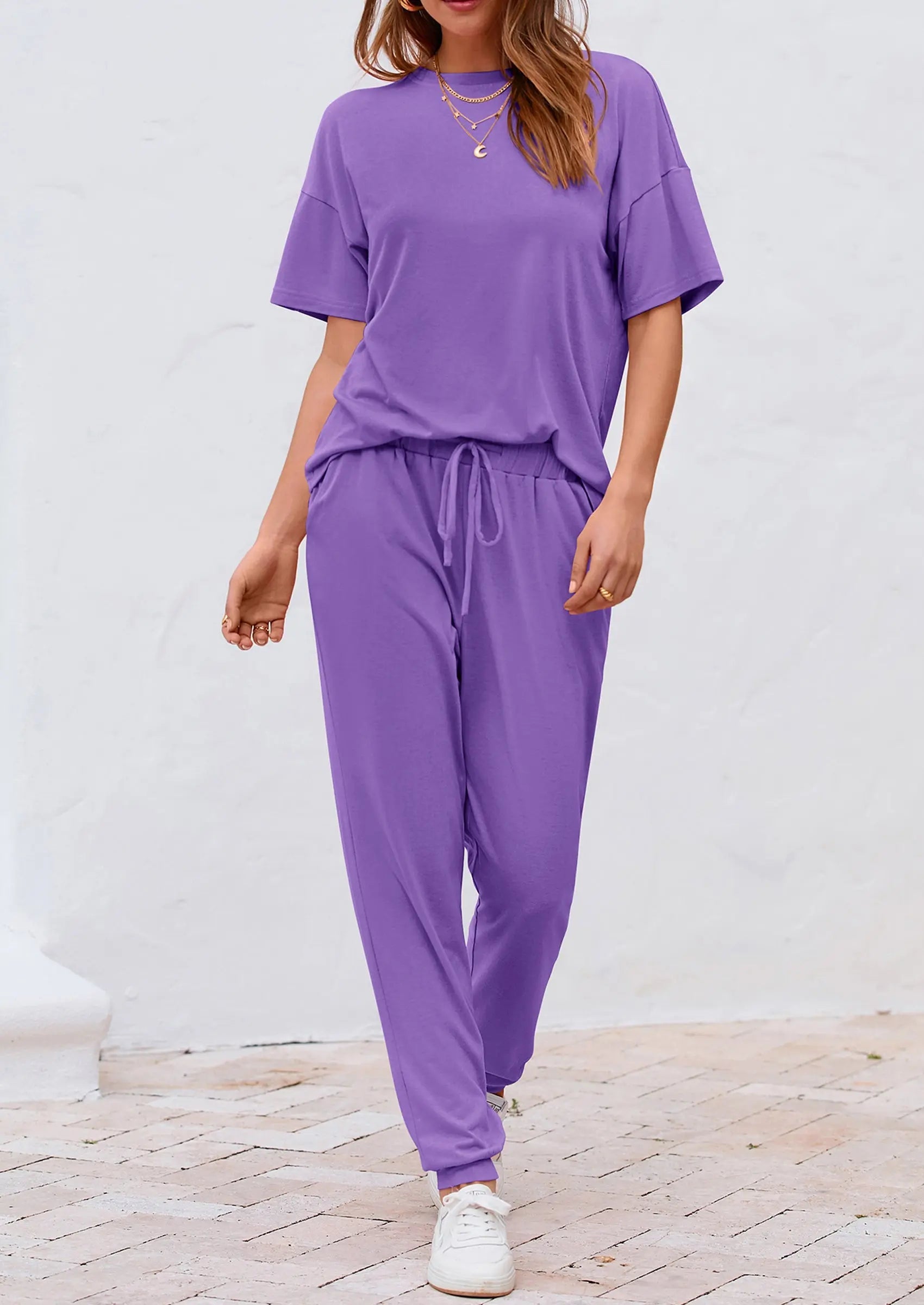 PRETTYGARDEN Women's Two Piece Lounge Sets Spring Summer Jogger Pants Vacation Outfits Travel Airplane Matching Clothes