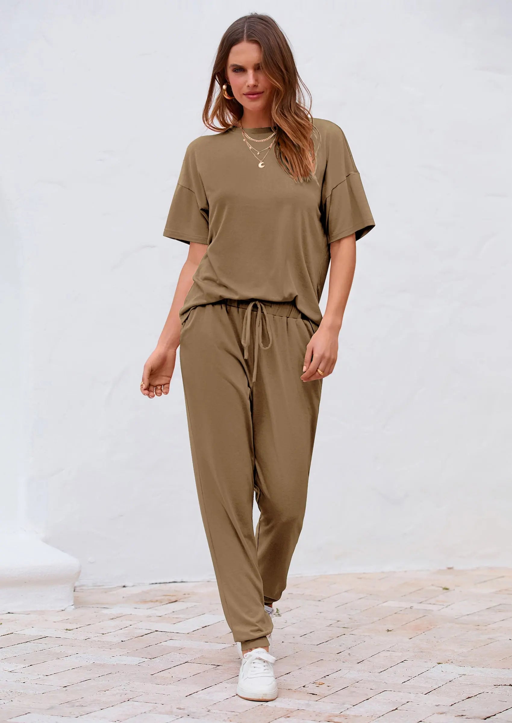 PRETTYGARDEN Women's Two Piece Lounge Sets Spring Summer Jogger Pants Vacation Outfits Travel Airplane Matching Clothes