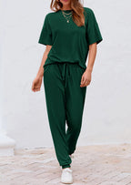 PRETTYGARDEN Women's Two Piece Lounge Sets Spring Summer Jogger Pants Vacation Outfits Travel Airplane Matching Clothes
