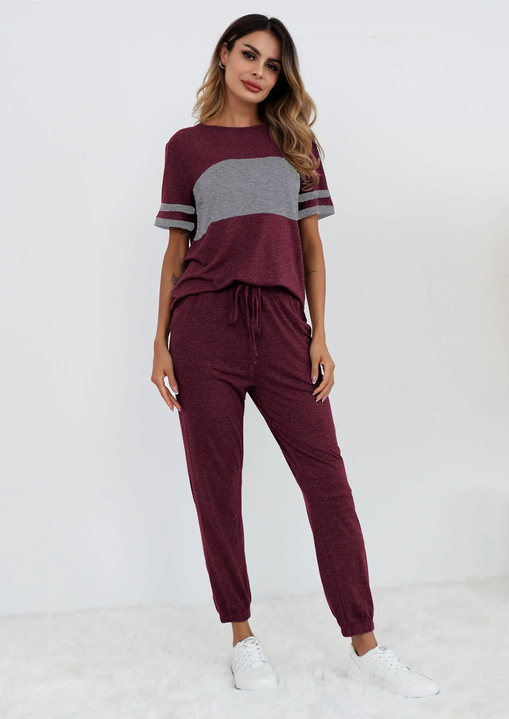 PRETTYGARDEN Women's Two Piece Lounge Sets Spring Summer Jogger Pants Vacation Outfits Travel Airplane Matching Clothes
