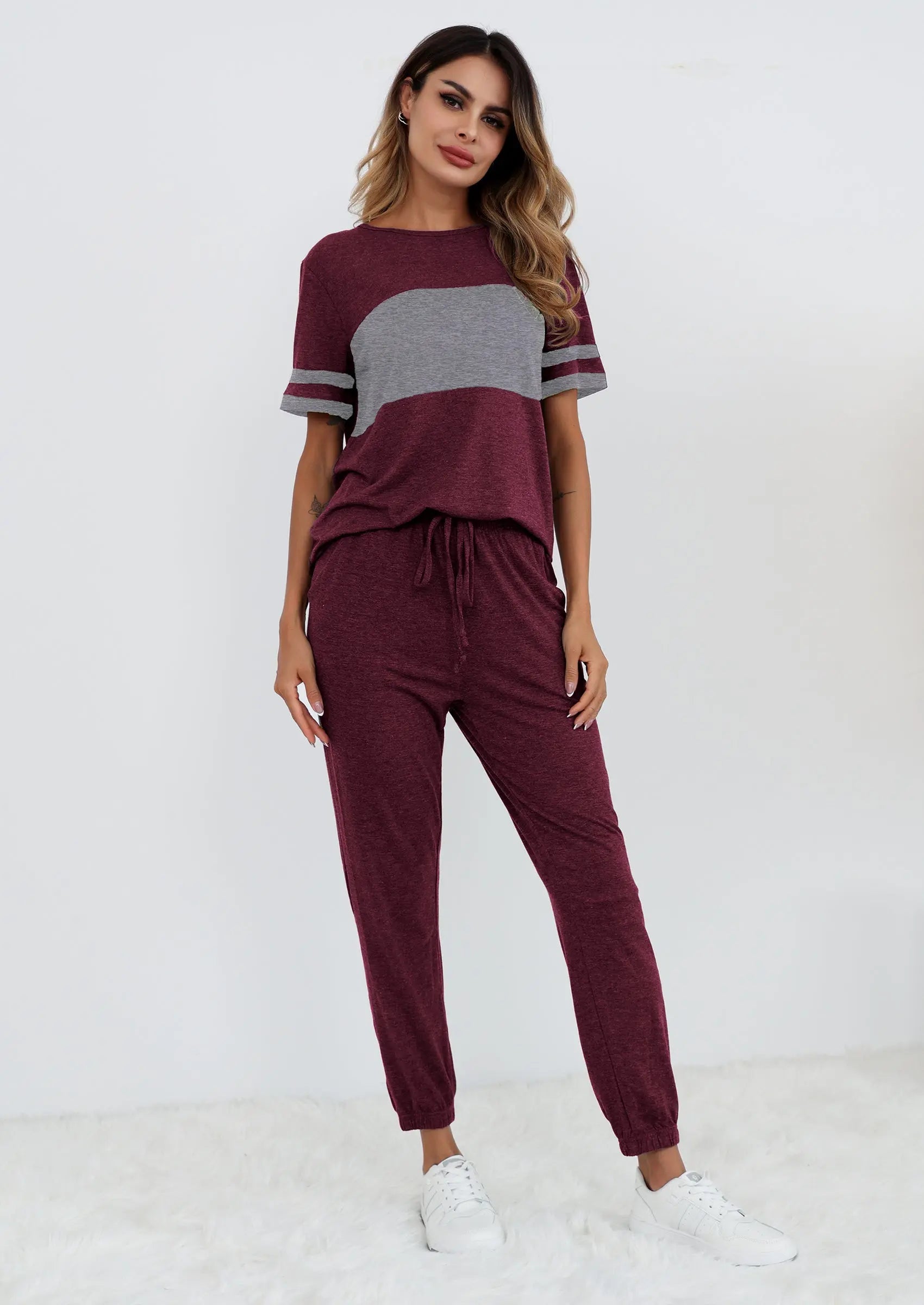 PRETTYGARDEN Women's Two Piece Lounge Sets Spring Summer Jogger Pants Vacation Outfits Travel Airplane Matching Clothes
