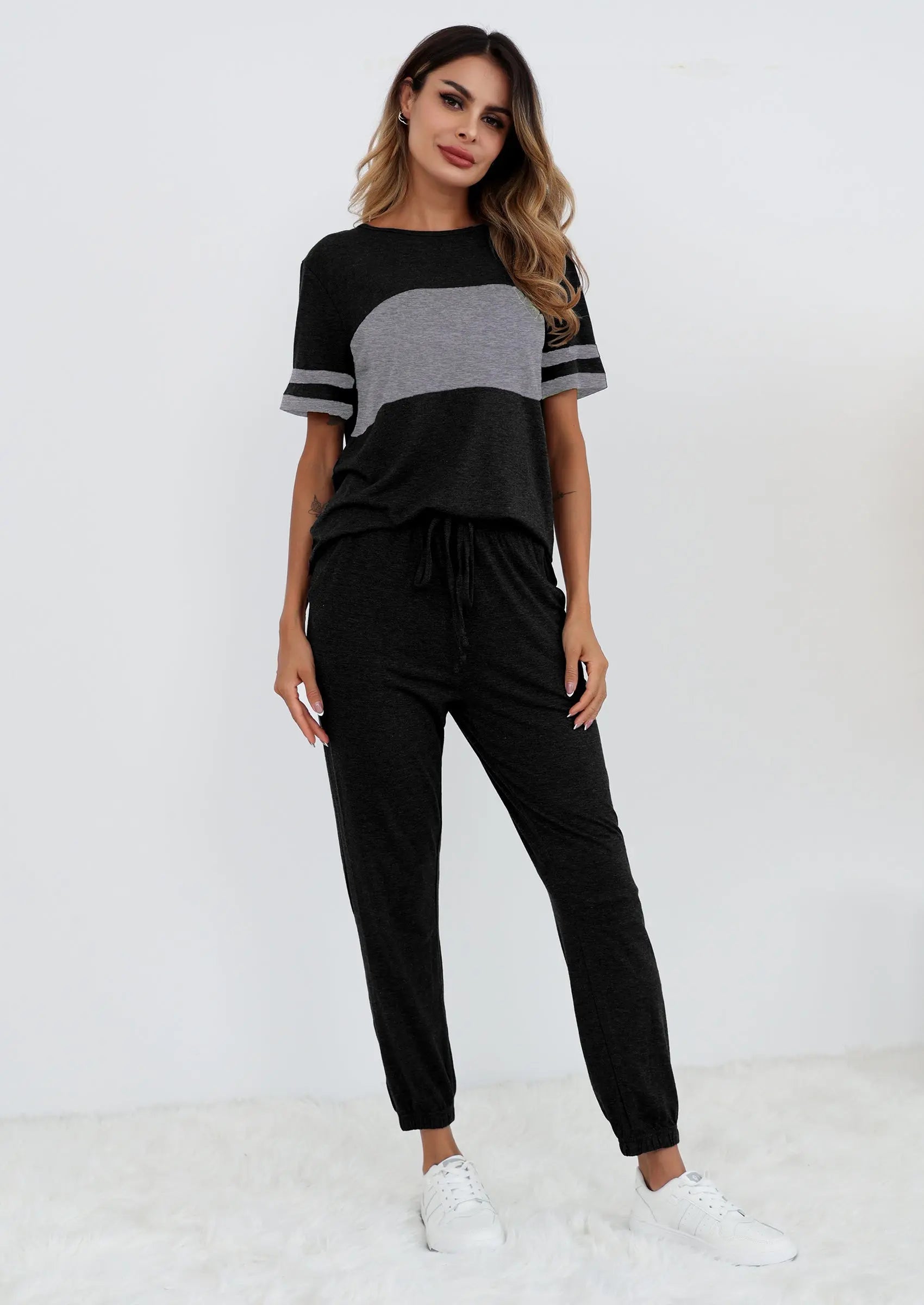 PRETTYGARDEN Women's Two Piece Lounge Sets Spring Summer Jogger Pants Vacation Outfits Travel Airplane Matching Clothes