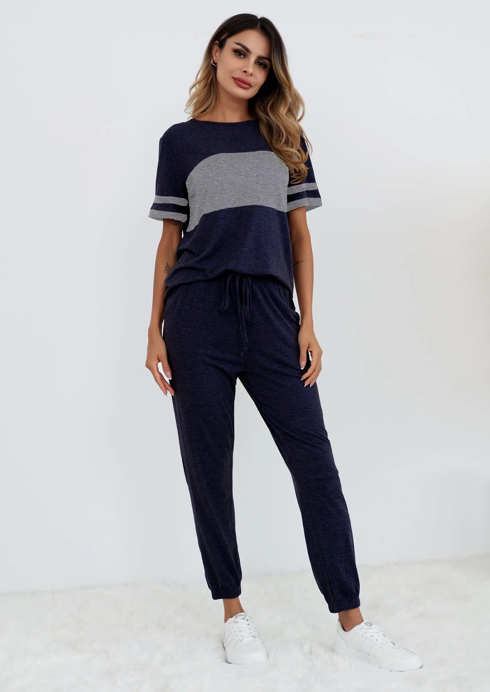 PRETTYGARDEN Women's Two Piece Lounge Sets Spring Summer Jogger Pants Vacation Outfits Travel Airplane Matching Clothes