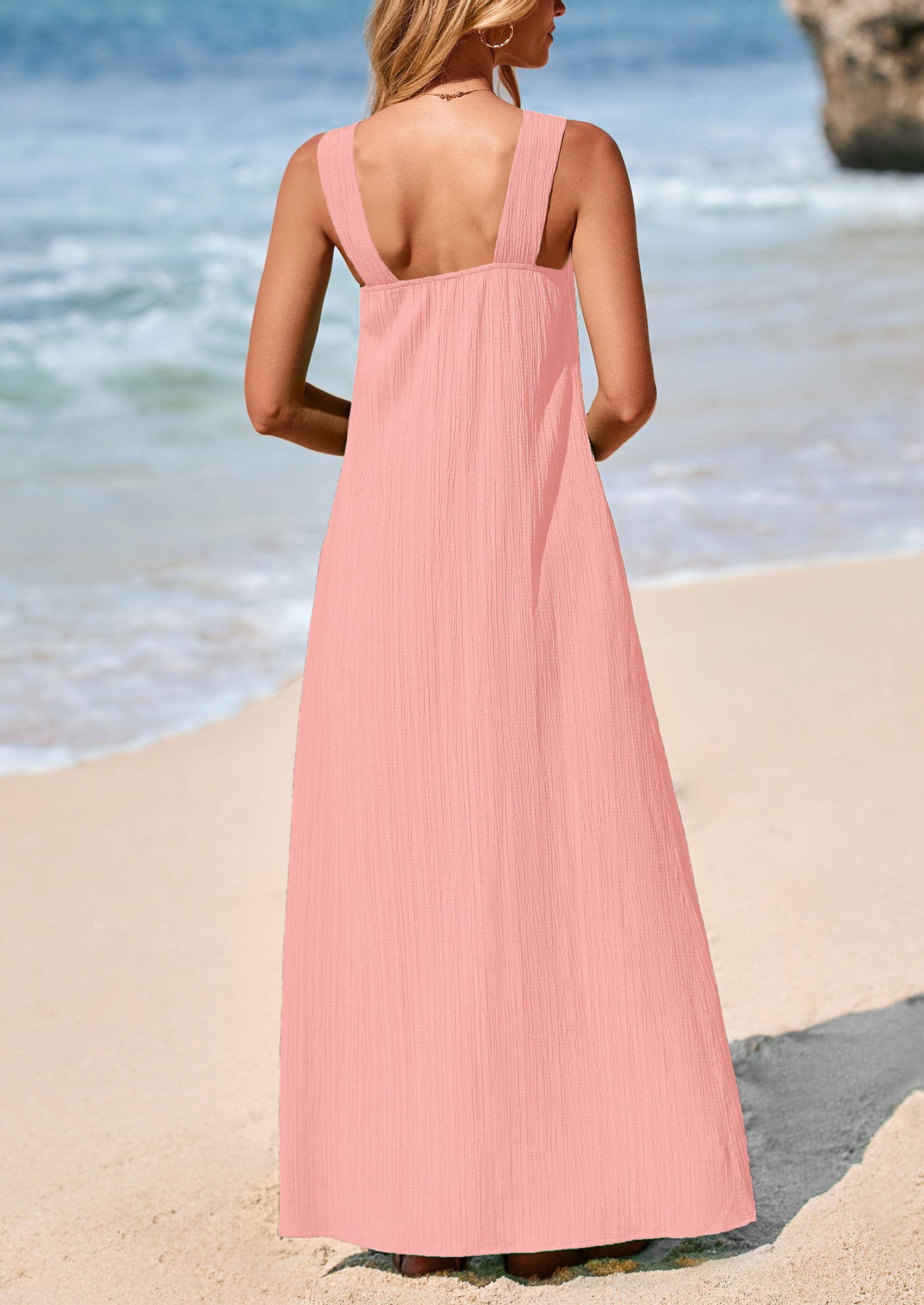 PRETTYGARDEN Womens Casual Long Summer Dresses Sleeveless Strappy Loose Flowy Beach Vacation Maxi Dress with Pockets