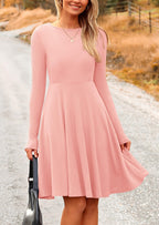PRETTYGARDEN Women's Spring Fall Short Dress Ribbed Knit Crewneck Long Sleeve A Line Flowy Casual Elegant Going Out Dresses