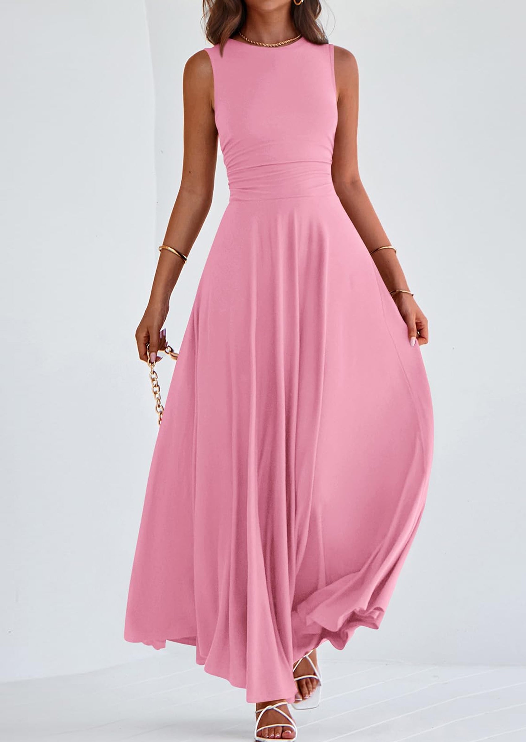 PRETTYGARDEN Womens Spring Dresses Casual Sleeveless Crewneck Aline Maxi Dress Stretch Tank Flowy Long Dresses