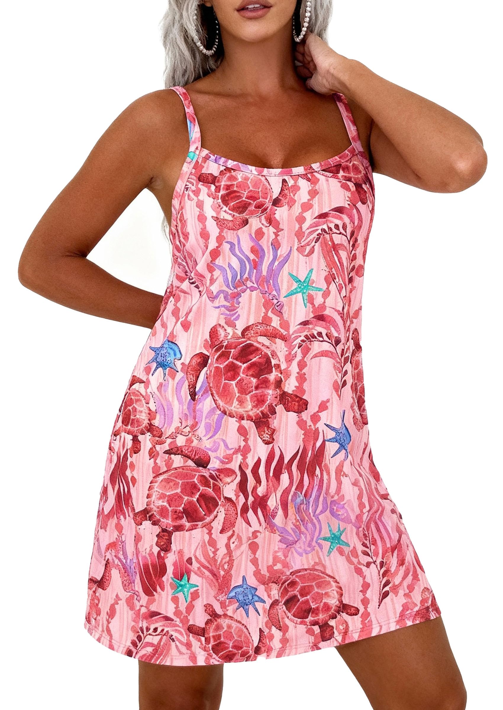 PRETTYGARDEN Women's Summer Dresses Casual Print Spaghetti Strap Sleeveless Sundress Beach Vacation Cover Ups