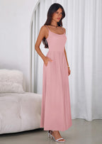 PRETTYGARDEN Womens Spaghetti Strap Maxi Dresses Sleeveless Summer Dress Long Casual Knit Flowy Beach Sundresses with Pockets