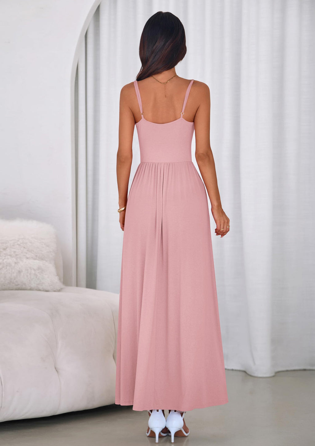 PRETTYGARDEN Womens Spaghetti Strap Maxi Dresses Sleeveless Summer Dress Long Casual Knit Flowy Beach Sundresses with Pockets