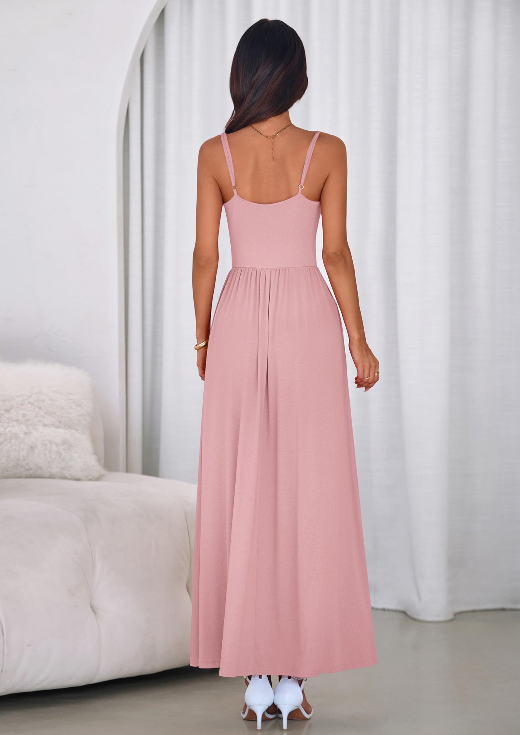 PRETTYGARDEN Womens Spaghetti Strap Maxi Dresses Sleeveless Summer Dress Long Casual Knit Flowy Beach Sundresses with Pockets