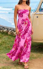 PRETTYGARDEN Sleeveless Floral Summer Maxi Dresses for Women Tube Top Flowy Long Dress Tropical Beach Vacation Clothes