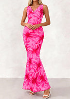 PRETTYGARDEN Women's Summer Cowl Neck Floral Maxi Dress Sleeveless Bodycon Beach Vacation Long Party Wedding Guest Dresses