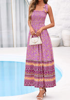 PRETTYGARDEN Women's Summer Maxi Dress Tie Straps Floral Beach Vacation Long Dresses Smocked Boho Sundress with Pockets