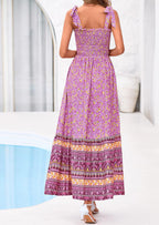 PRETTYGARDEN Women's Summer Maxi Dress Tie Straps Floral Beach Vacation Long Dresses Smocked Boho Sundress with Pockets