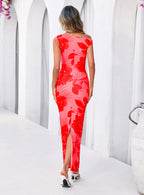 PRETTYGARDEN Women Summer One Shoulder Sleeveless Floral Maxi Dress Bodycon Ruched Mesh Formal Cocktail Wedding Guest Dresses