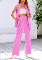PRETTYGARDEN Women's 2 Piece Outfits Sleeveless Suit Vest and Wide Leg Pants Business Casual Blazer Sets