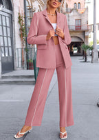 PRETTYGARDEN 2 Piece Blazer Outfits Business Casual Oversized Jacket Wide Leg Work Pants Dressy Suit Set