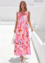 PRETTYGARDEN Womens Summer Floral Maxi Dresses Spring Sleeveless Cowl Neck Flowy Beach Vacation Wedding Guest Long Dress