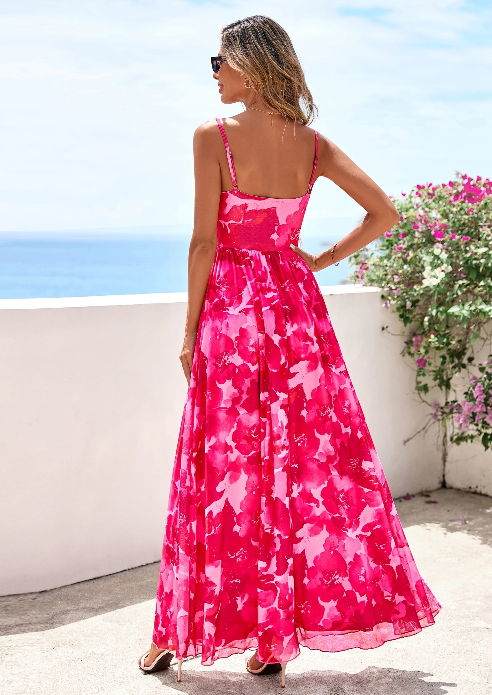 PRETTYGARDEN Women's Floral Maxi Dress Summer Outfits Spaghetti Strap Flowy Long Sundress Beach Vacation Boho Dresses