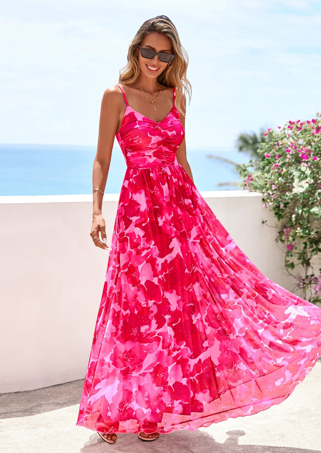 PRETTYGARDEN Women's Floral Maxi Dress Summer Outfits Spaghetti Strap Flowy Long Sundress Beach Vacation Boho Dresses