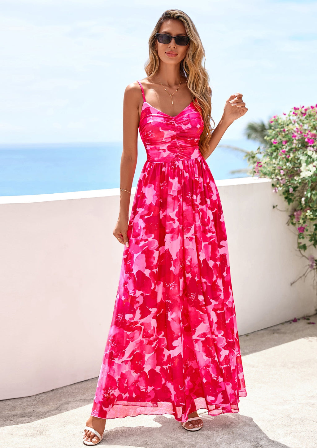 PRETTYGARDEN Women's Floral Maxi Dress Summer Outfits Spaghetti Strap Flowy Long Sundress Beach Vacation Boho Dresses