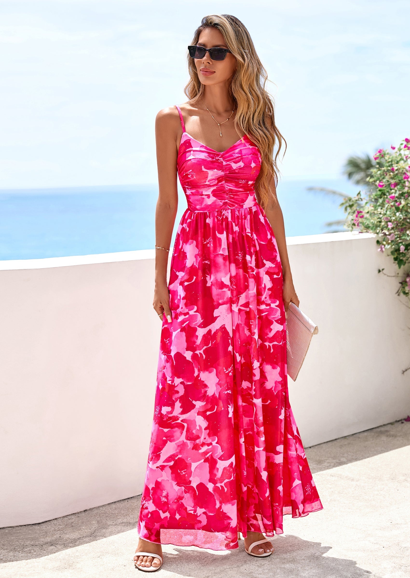 PRETTYGARDEN Women's Floral Maxi Dress Summer Outfits Spaghetti Strap Flowy Long Sundress Beach Vacation Boho Dresses