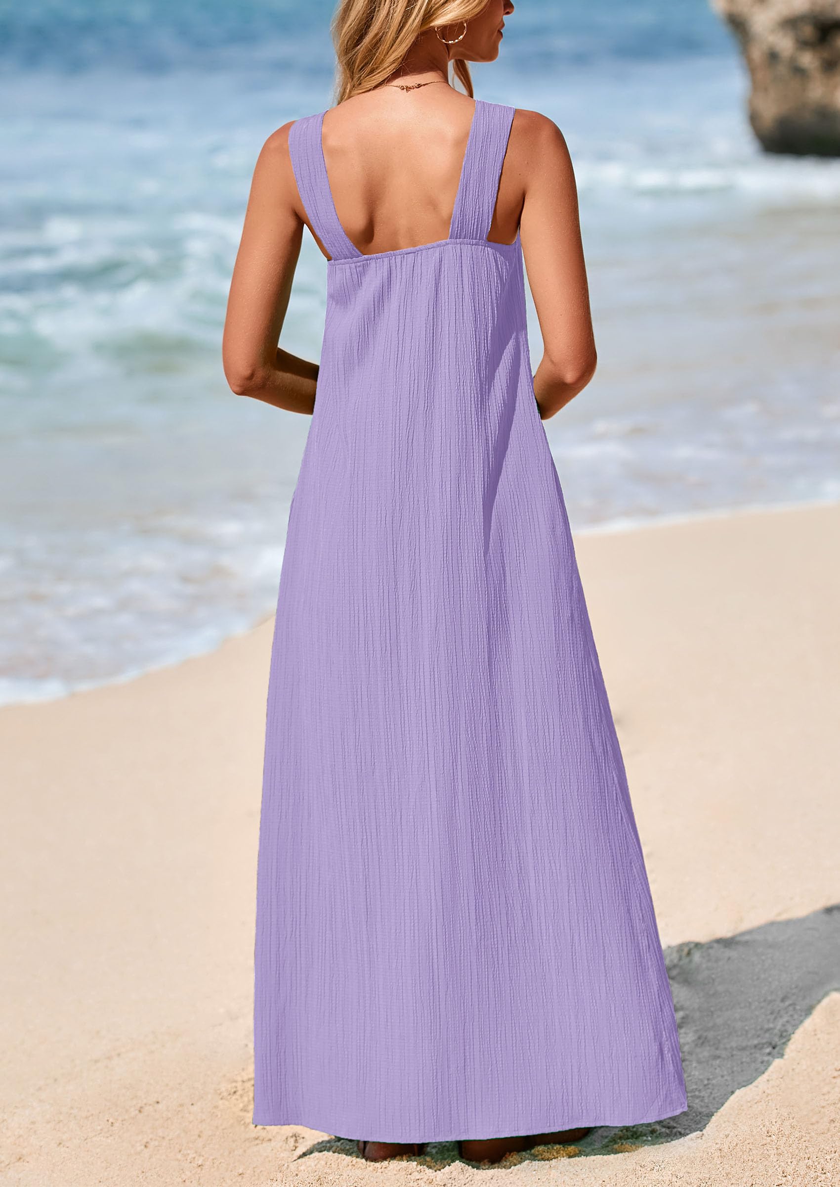 PRETTYGARDEN Womens Casual Long Summer Dresses Sleeveless Strappy Loose Flowy Beach Vacation Maxi Dress with Pockets