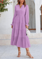 PRETTYGARDEN Women Fall Long Sleeve Smocked Maxi Dress Casual Square Neck Swiss Dot Tiered Ruffle Flowy Spring Pocket Dresses