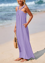 PRETTYGARDEN Womens Casual Long Summer Dresses Sleeveless Strappy Loose Flowy Beach Vacation Maxi Dress with Pockets