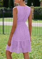 PRETTYGARDEN Women's Summer Dresses Sleeveless V Neck Eyelet Hollow Out Swing A Line Beach Vacation Sun Dress