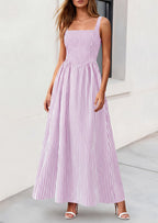 PRETTYGARDEN Women's Maxi Striped Dress Summer Sleeveless Square Neck Smocked A Line Long Flowy Spring Vacation Sundress