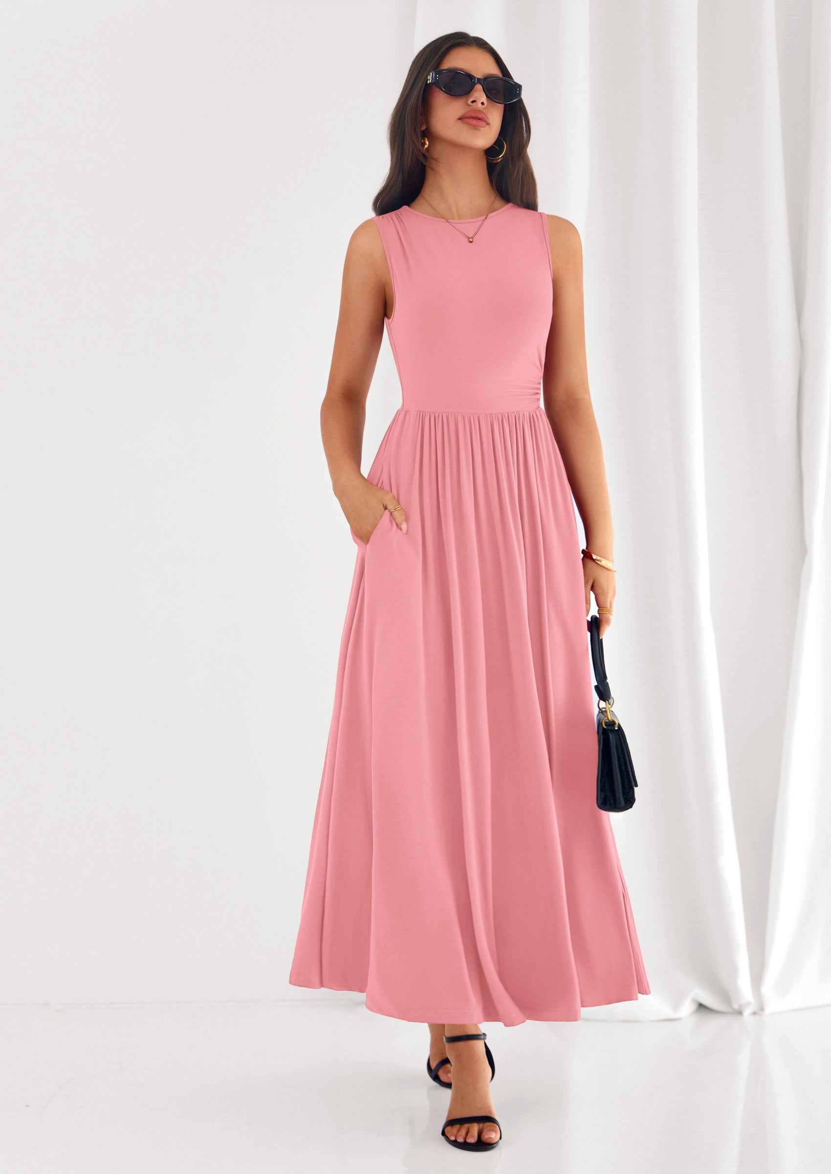 PRETTYGARDEN Summer Maxi Dresses for Women Sleeveless A Line Flowy Long Casual Sundress Wedding Guest Fashion Clothing