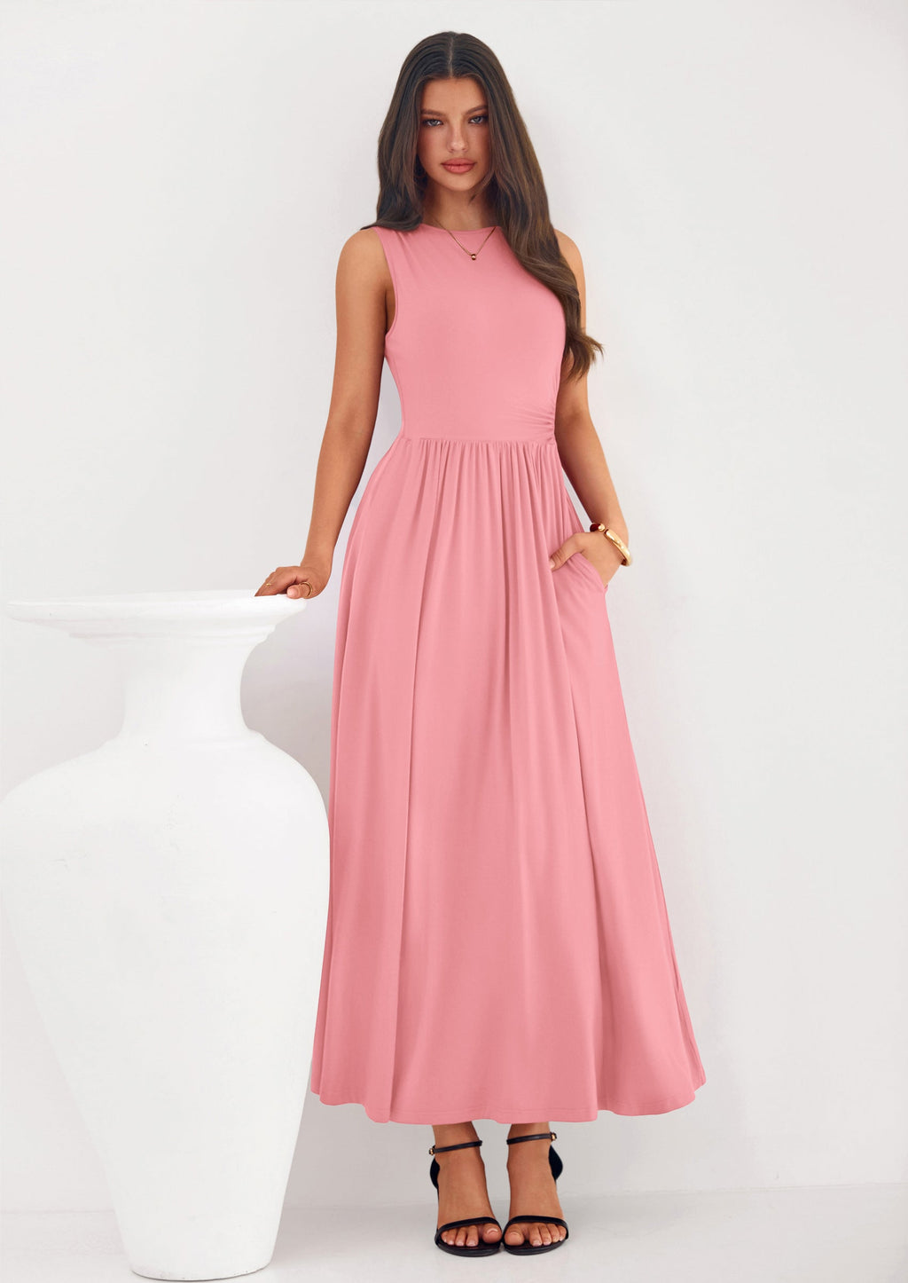 PRETTYGARDEN Summer Maxi Dresses for Women Sleeveless A Line Flowy Long Casual Sundress Wedding Guest Fashion Clothing